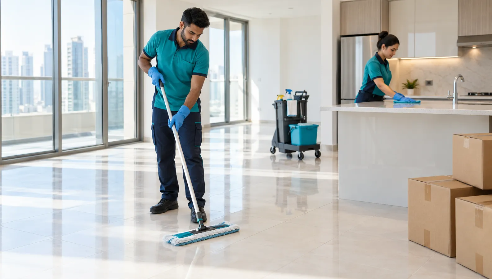 Professional cleaning team caring for a property